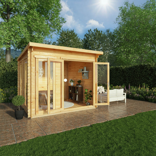 3m x 3m Wren Pent Log Cabin - 28mm