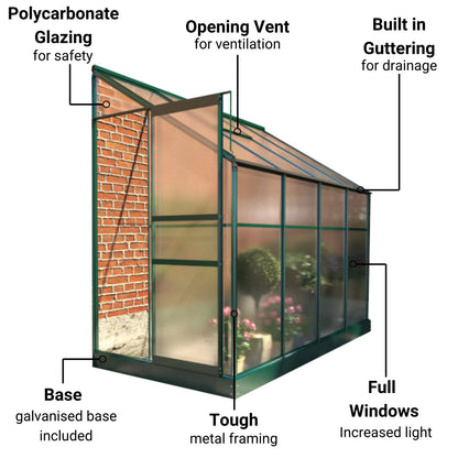 Polycarbonate Lean-To Greenhouse - Choose Size