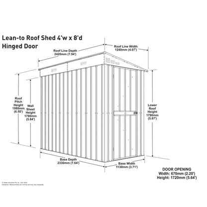 Globel Lean-To Metal Garden Shed - Choose Size