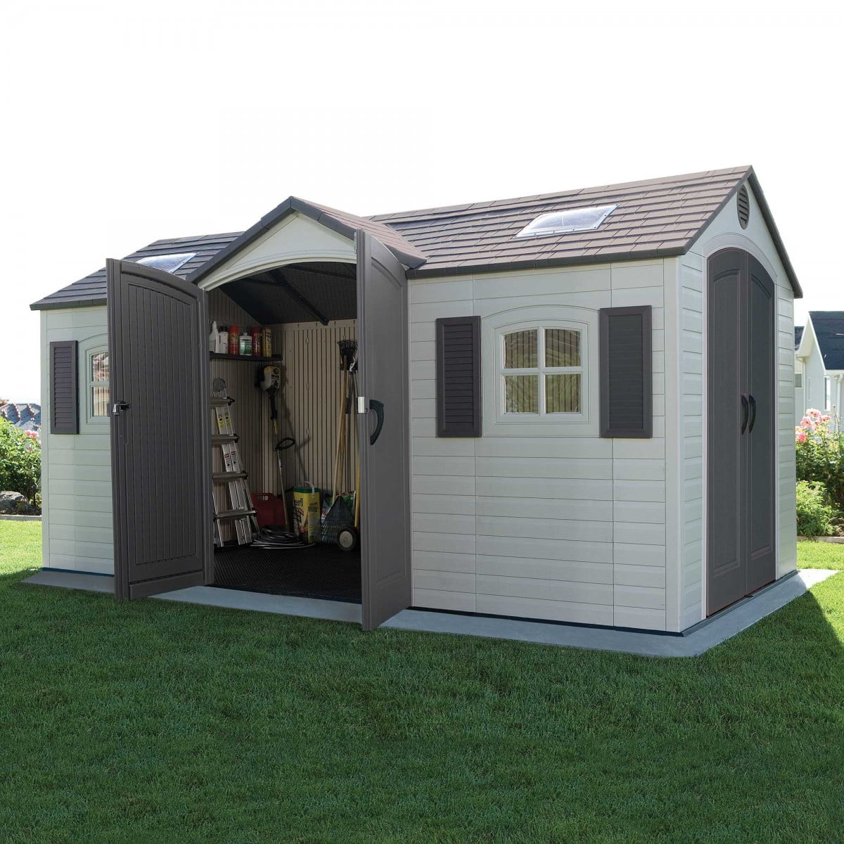 Lifetime 15x8ft Heavy Duty Plastic Garden Shed - Dual Entrance